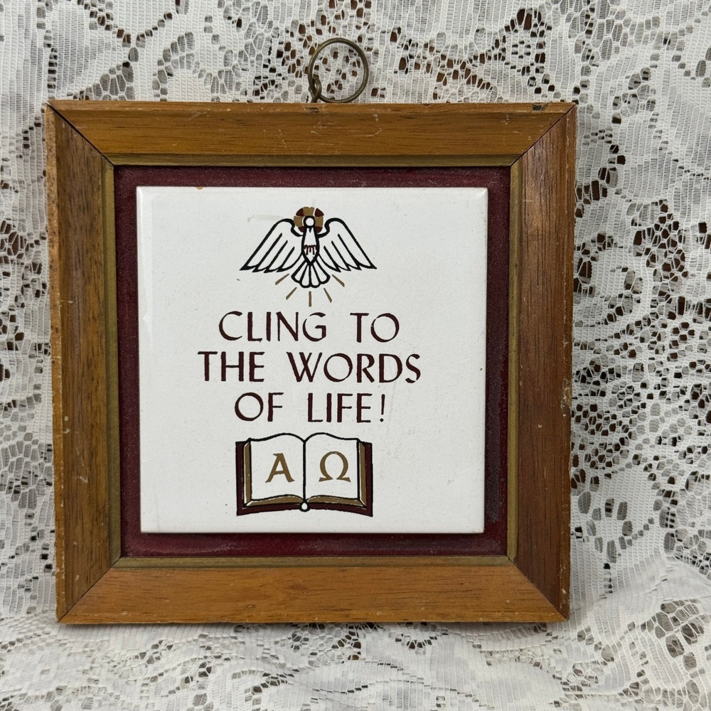 Vintage National Potteries Co Cling To The Words Of Life Plaque Japan Rustic